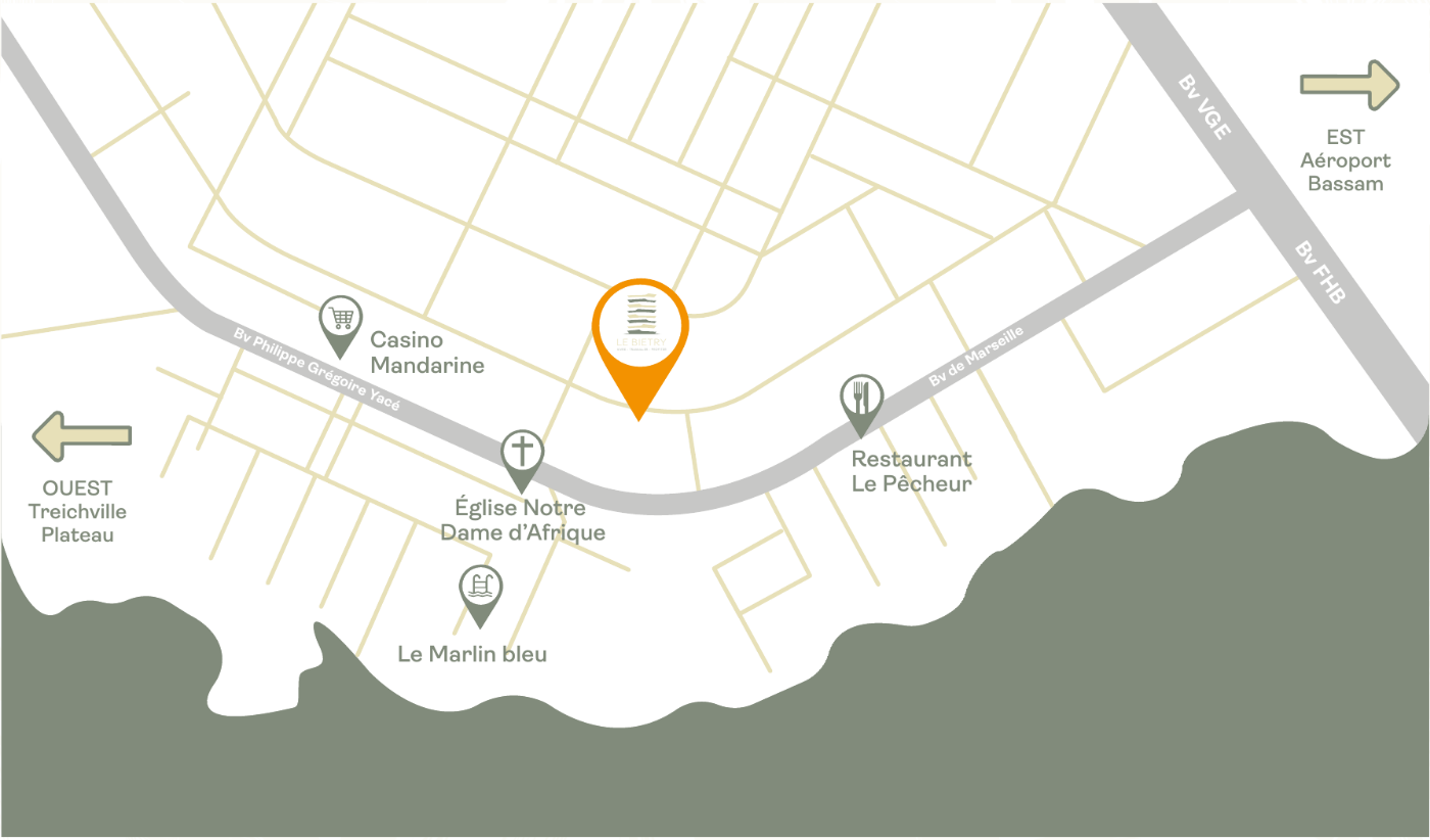 Plan du quartier de Biétry avec l'emplacement du Bietry, entre le boulevard de Marseille et le boulevard Giscard d'Estaing