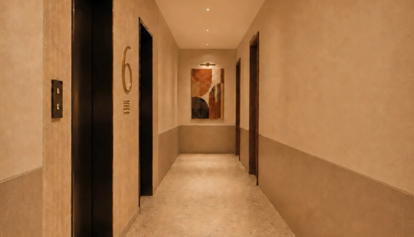 Le couloir d'un étage, vue d'architecte
